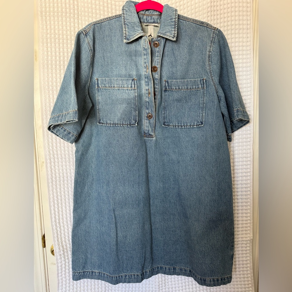 Future Collective Denim Mini Shirt Dress Button Front Large NWT - Picture 2 of 5